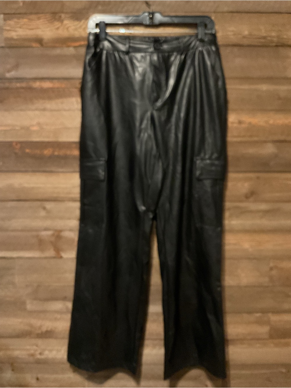 Women’s No Comment Black Faux Leather Cargo Pants Size Medium